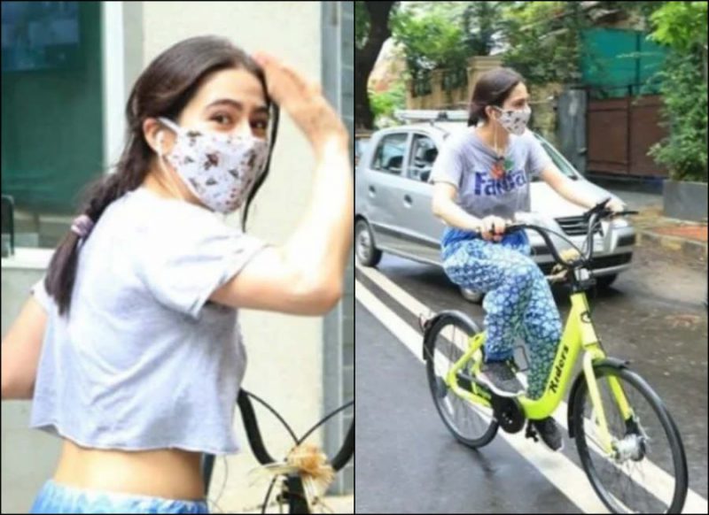 मुंह पर मास्क लगाये साइकिल घूमाती रही सारा अली खान, नहीं पहचान पाये लोग