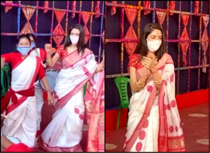 लाल साड़ी पहन नुसरत जहां ने दुर्गा पंडाल में किया पारंपरिक डांस, Video वायरल